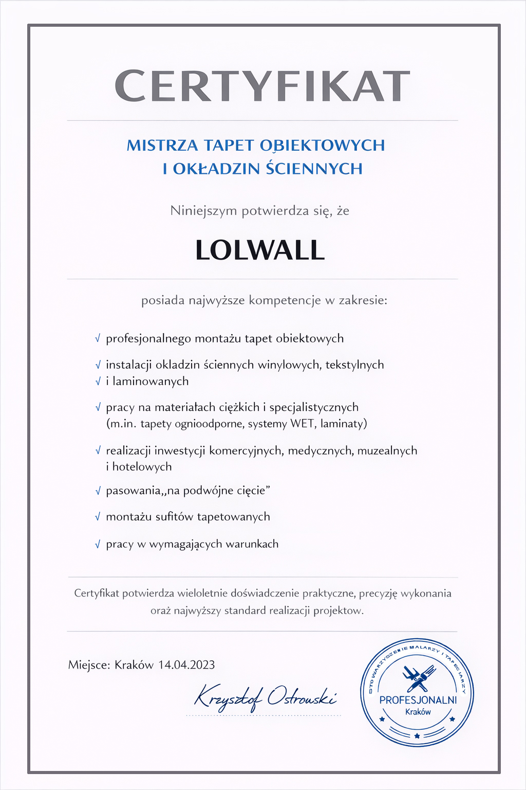 Strona główna - Certfikat